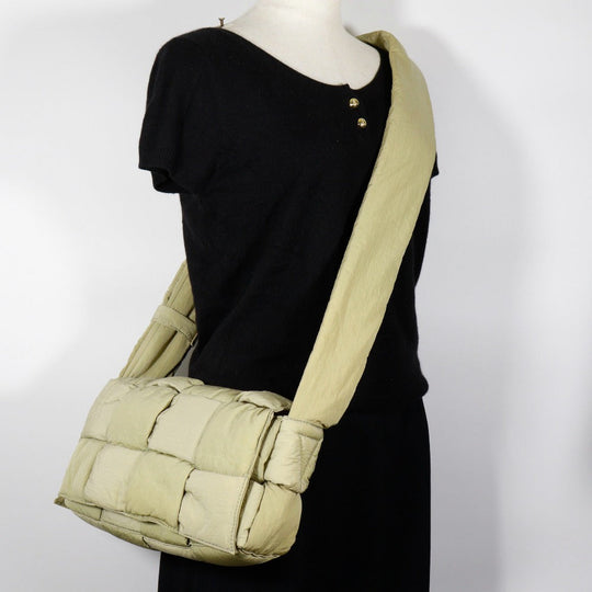 BOTTEGAVENETA Shoulder Bag Nylon khaki MAXI INTRECCIATO Padded Tech Cassette unisex(Unisex) Used Authentic
