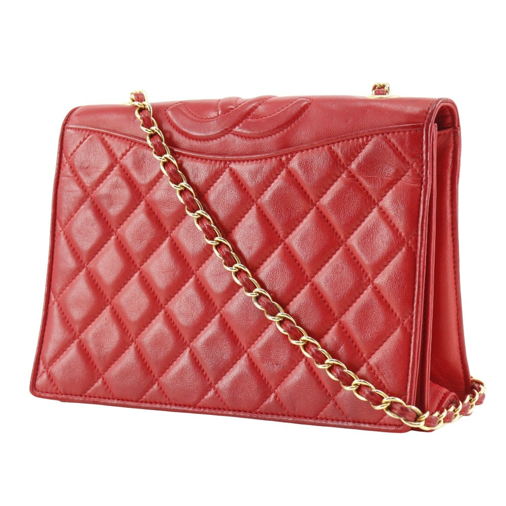 CHANEL Shoulder Bag lambskin Red vintage Matrasse COCO Mark ChainShoulder Women Used Authentic