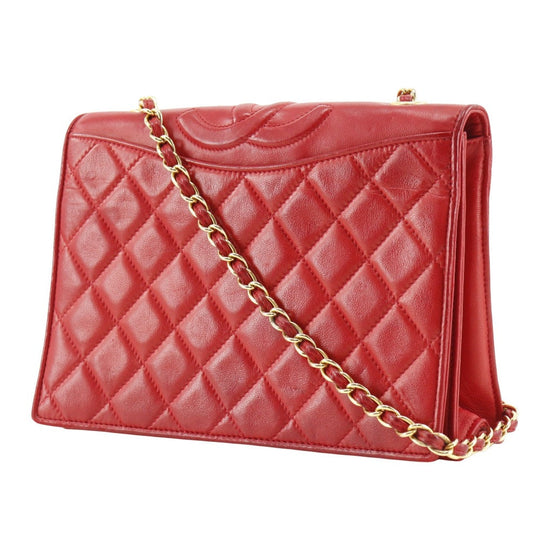 CHANEL Shoulder Bag lambskin Red vintage Matrasse COCO Mark ChainShoulder Women Used Authentic