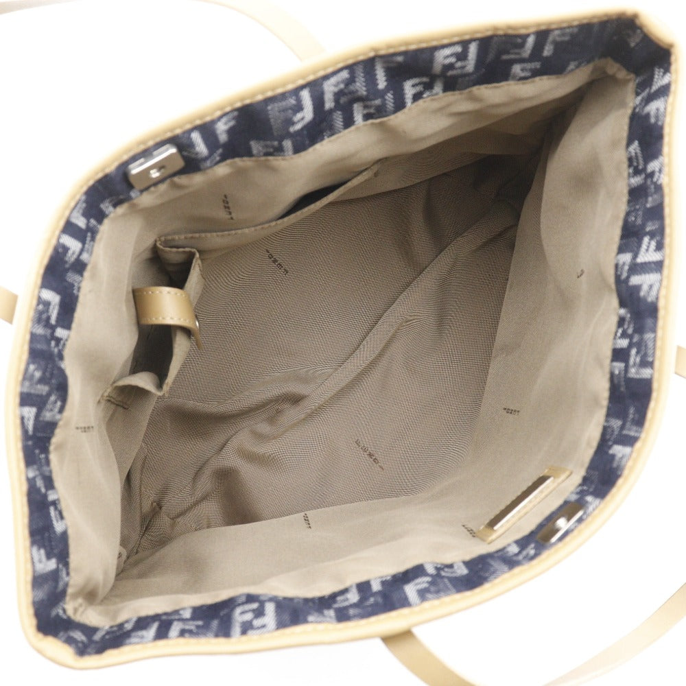 FENDI Handbag Denim, Leather Navy blue Tote Bag Zucchino Women Used Authentic