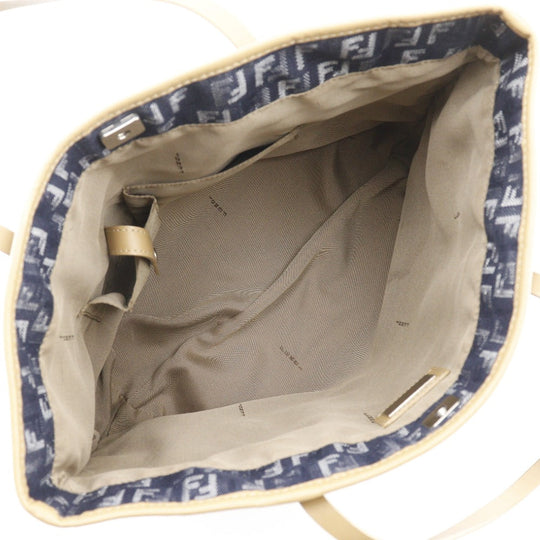 FENDI Handbag Denim, Leather Navy blue Tote Bag Zucchino Women Used Authentic