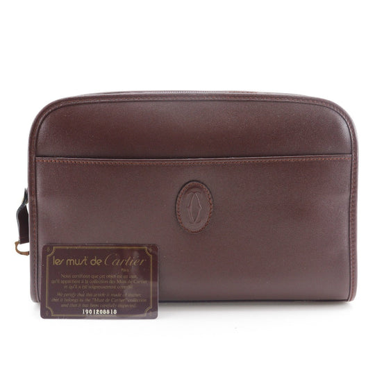CARTIER Clutch bag Calfskin Bordeaux business bag Must Line unisex(Unisex) Used Authentic