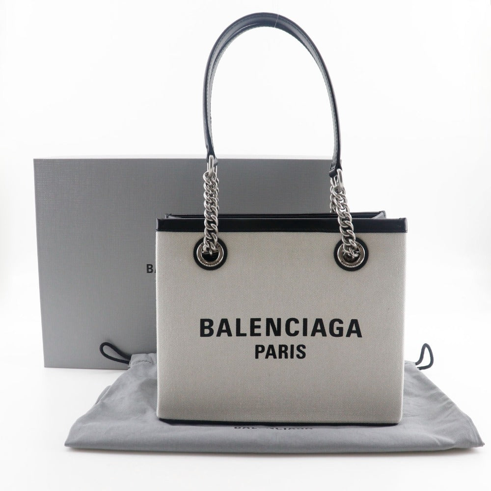 BALENCIAGA Tote Bag 7599412AAOK9260 Nylon canvas Light gray logo Small tote Women Used Authentic