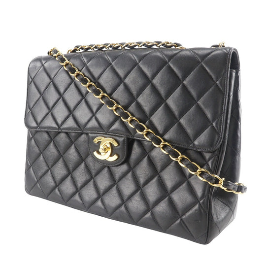 CHANEL Shoulder Bag lambskin black vintage Double chain Deca Trasse Women Used Authentic
