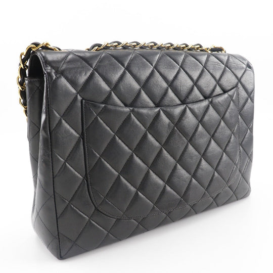 CHANEL Shoulder Bag lambskin black vintage Double chain Deca Trasse Women Used Authentic