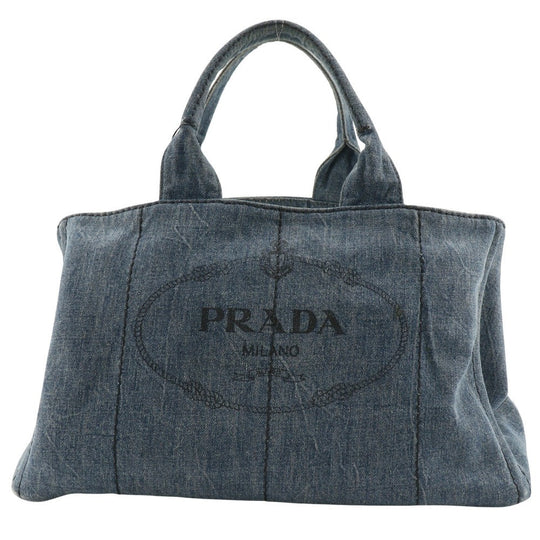 PRADA Handbag B1872B denim Blue CanapaL Women Used Authentic