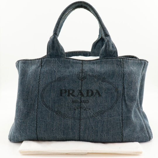PRADA Handbag B1872B denim Blue CanapaL Women Used Authentic