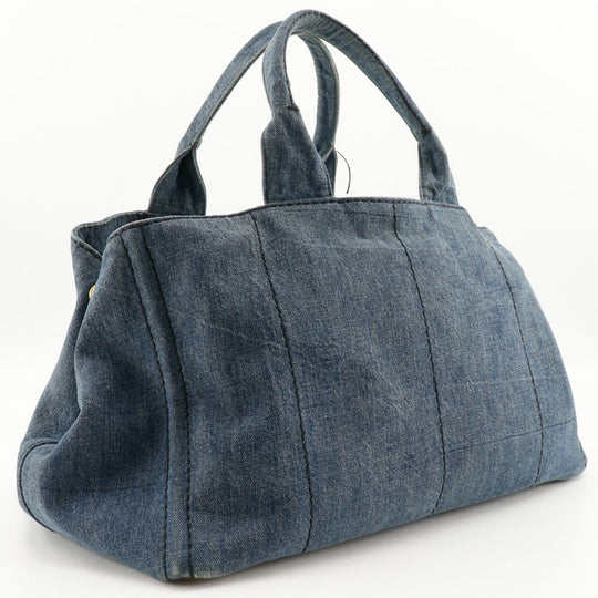PRADA Handbag B1872B denim Blue CanapaL Women Used Authentic