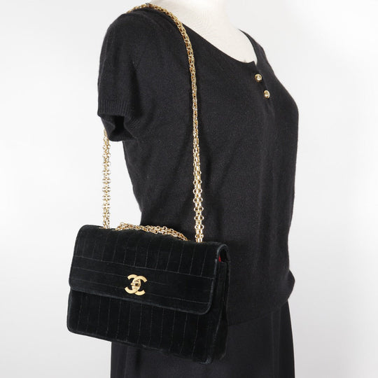 CHANEL Shoulder Bag Velor black Double chain Mademoiselle ChainShoulder Women Used Authentic
