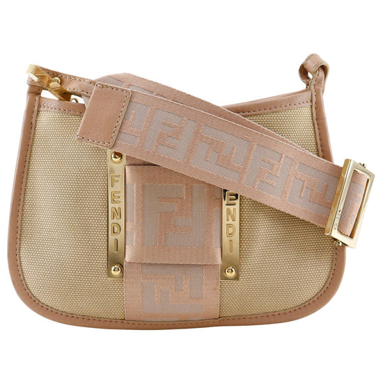 FENDI Shoulder Bag 8BT083 Canvas, Leather Beige / pink Pochette FF Women Used Authentic