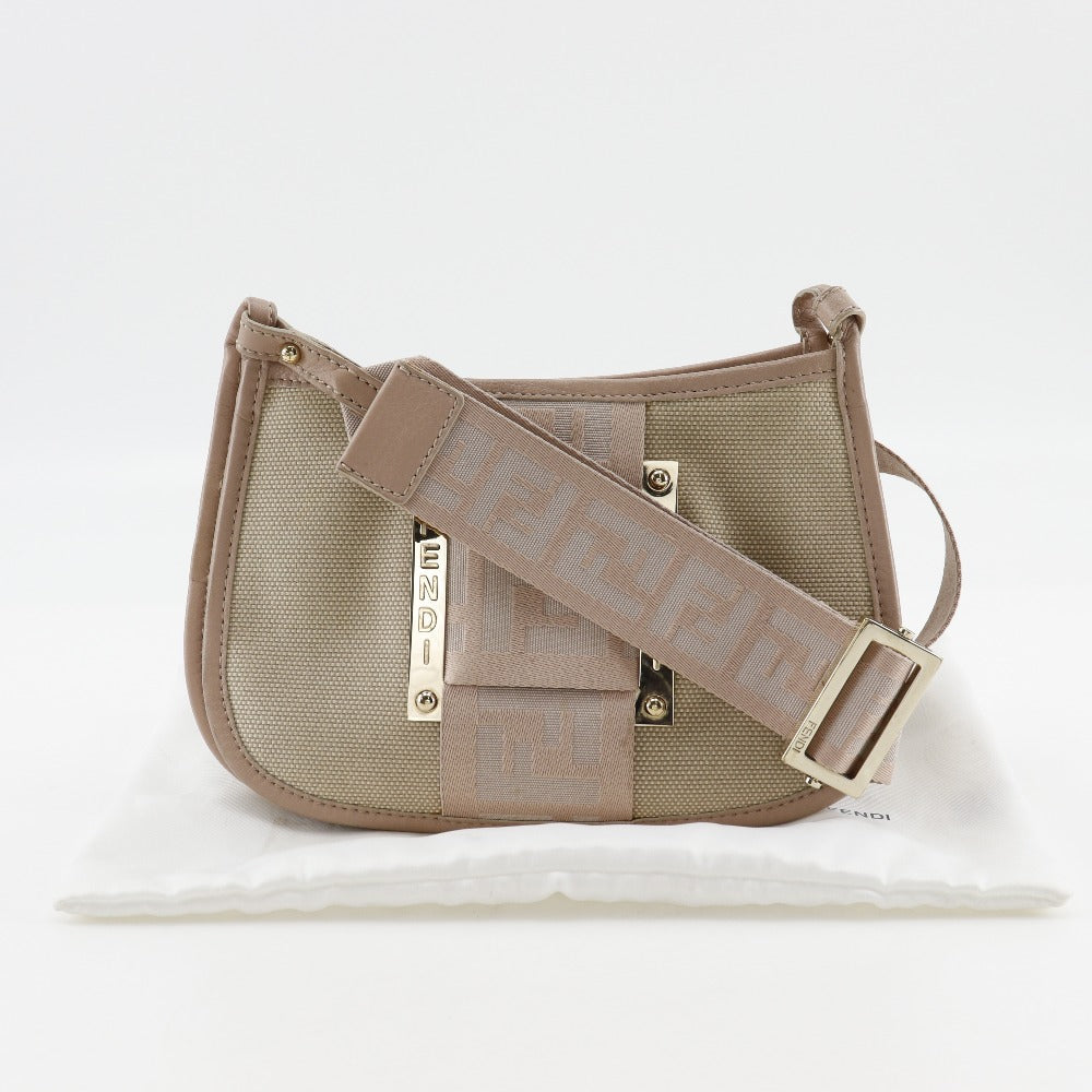 FENDI Shoulder Bag 8BT083 Canvas, Leather Beige / pink Pochette FF Women Used Authentic
