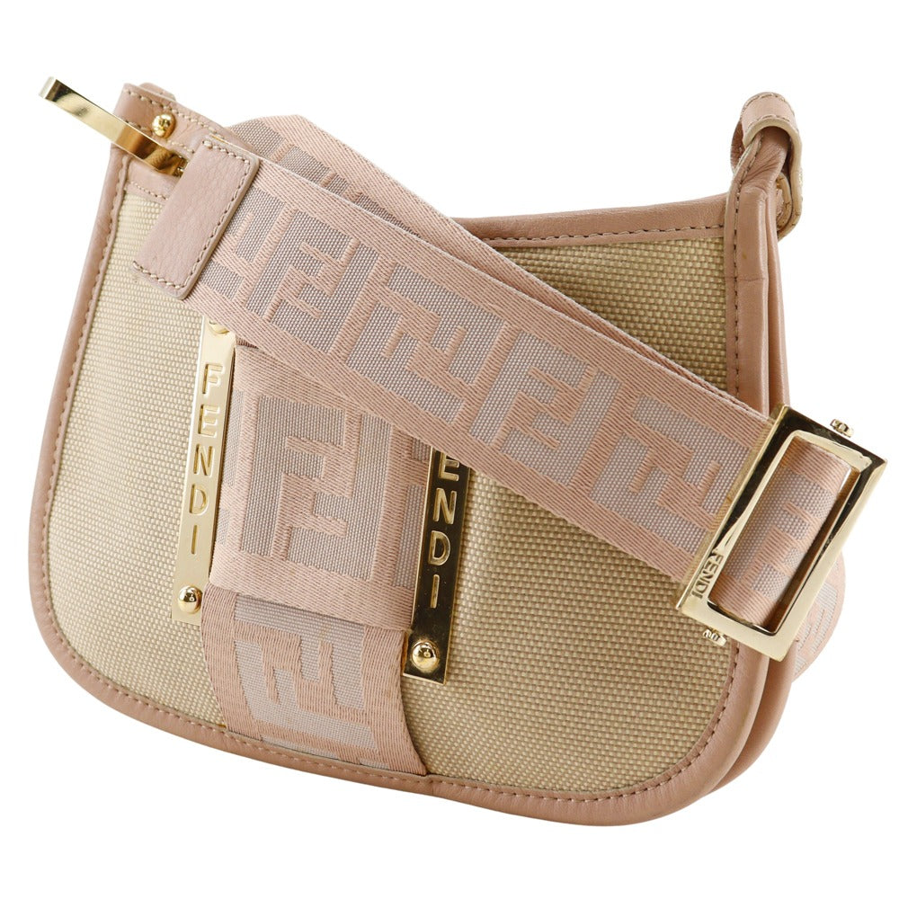 FENDI Shoulder Bag 8BT083 Canvas, Leather Beige / pink Pochette FF Women Used Authentic