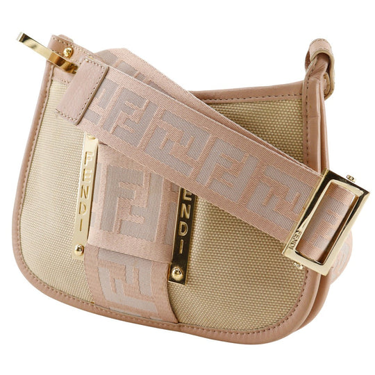 FENDI Shoulder Bag 8BT083 Canvas, Leather Beige / pink Pochette FF Women Used Authentic