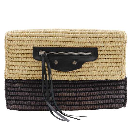 BALENCIAGA Clutch bag 339549 Raffia, Leather Beige / Brown Basket bag Women Used Authentic