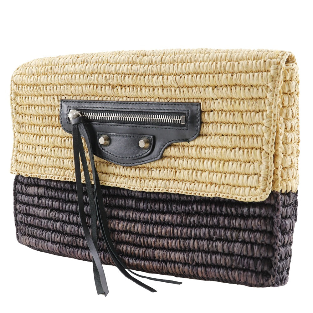 BALENCIAGA Clutch bag 339549 Raffia, Leather Beige / Brown Basket bag Women Used Authentic