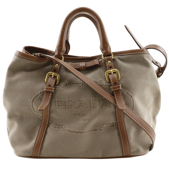 PRADA Handbag BN1841 Canvas, Leather beige 2WAYShoulder logo Women Used Authentic