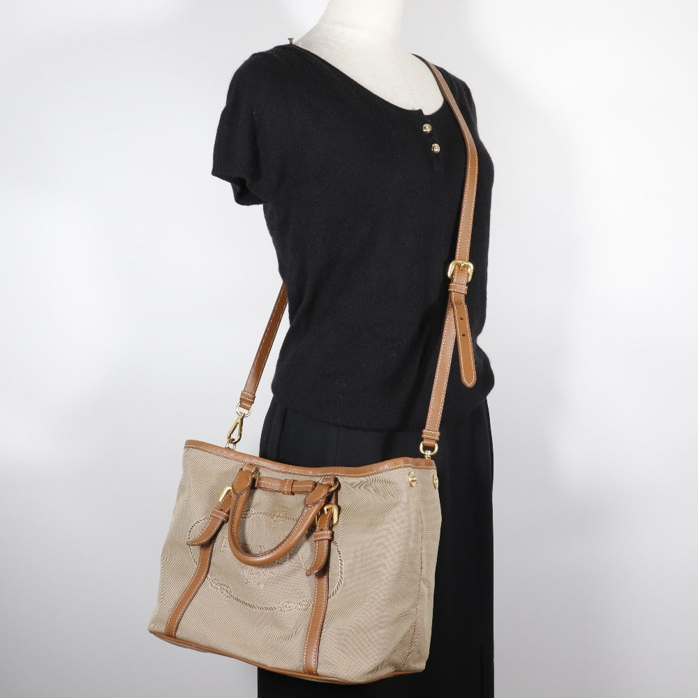 PRADA Handbag BN1841 Canvas, Leather beige 2WAYShoulder logo Women Used Authentic