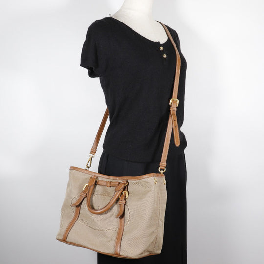 PRADA Handbag BN1841 Canvas, Leather beige 2WAYShoulder logo Women Used Authentic
