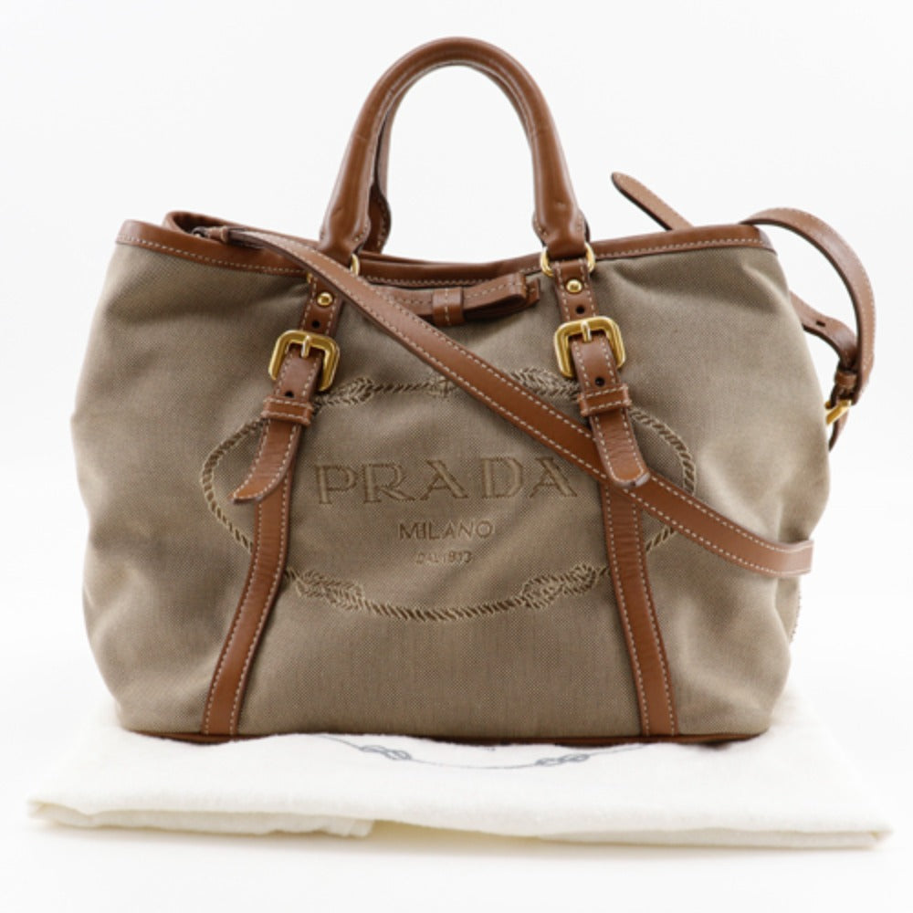 PRADA Handbag BN1841 Canvas, Leather beige 2WAYShoulder logo Women Used Authentic