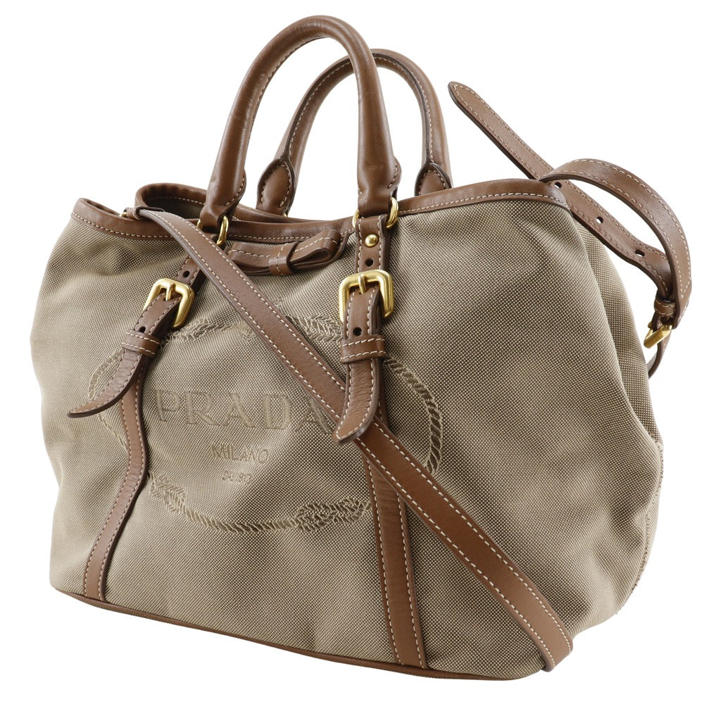 PRADA Handbag BN1841 Canvas, Leather beige 2WAYShoulder logo Women Used Authentic