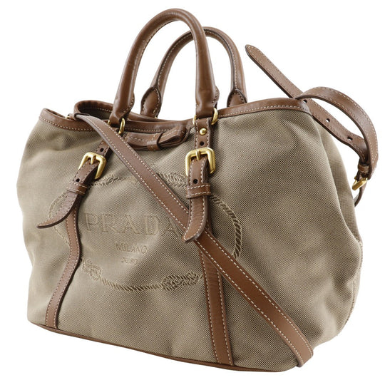 PRADA Handbag BN1841 Canvas, Leather beige 2WAYShoulder logo Women Used Authentic
