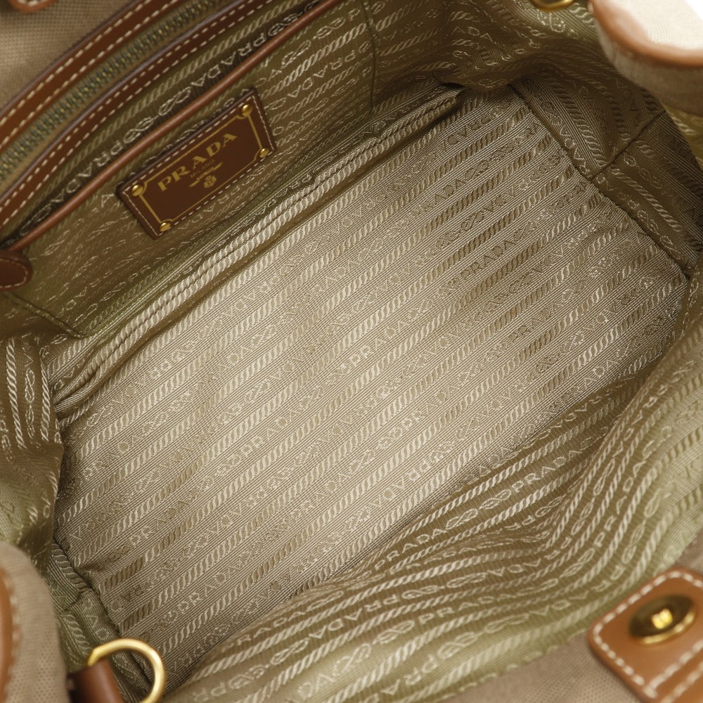 PRADA Handbag BN1841 Canvas, Leather beige 2WAYShoulder logo Women Used Authentic