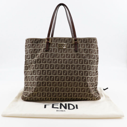 FENDI Handbag 8BH132 Nylon canvas Brown Zucchino Women Used Authentic