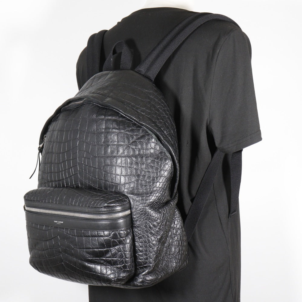 SAINT LAURENT Backpack Embossed leather black Backpack city saint laurent mens Used Authentic