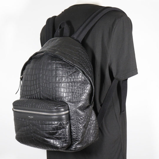 SAINT LAURENT Backpack Embossed leather black Backpack city saint laurent mens Used Authentic