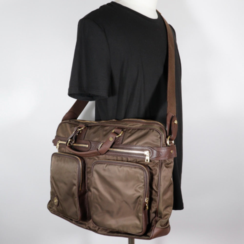 HUNTING WORLD Business bag Nylon, Leather Brown Briefcase 2WAYShoulder mens Used Authentic