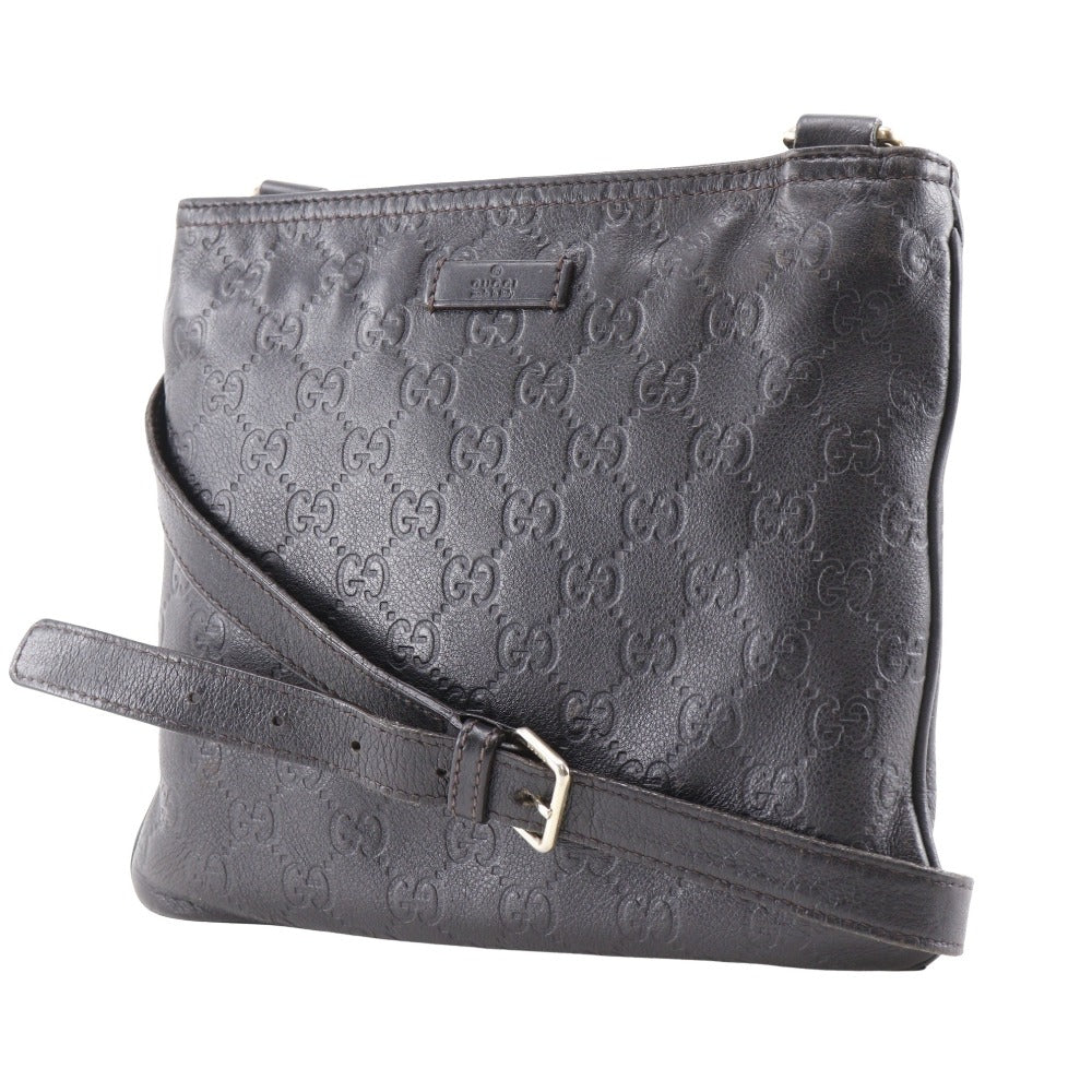 GUCCI Shoulder Bag 201538 Sima leather Brown GG Women Used Authentic