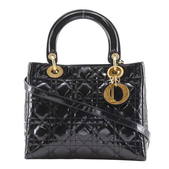 Christian Dior Handbag enamel black Canage Lady Dior Medium