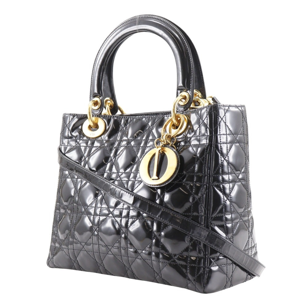 Christian Dior Handbag enamel black Canage Lady Dior Medium