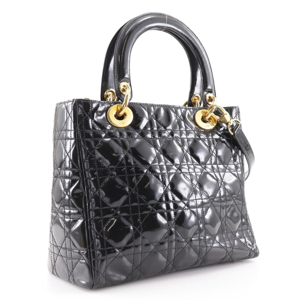 Christian Dior Handbag enamel black Canage Lady Dior Medium