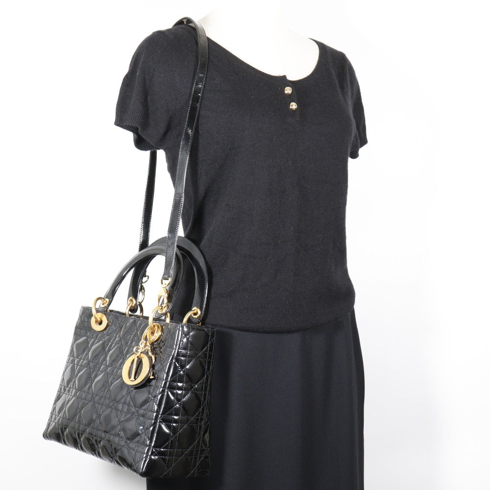 Christian Dior Handbag enamel black Canage Lady Dior Medium