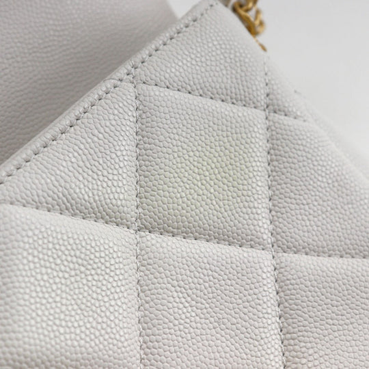 CHANEL Shoulder Bag A35200 Caviar skin White/Gold Metal ChainShoulder Matelasse Flap Shoulder Women Used Authentic