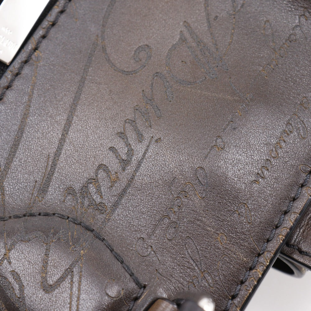 Berluti Handbag leather Brown 2WAYShoulder Scrit Calligraphy Tujour Gulliver mens Used Authentic