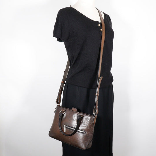 Berluti Handbag leather Brown 2WAYShoulder Scrit Calligraphy Tujour Gulliver mens Used Authentic