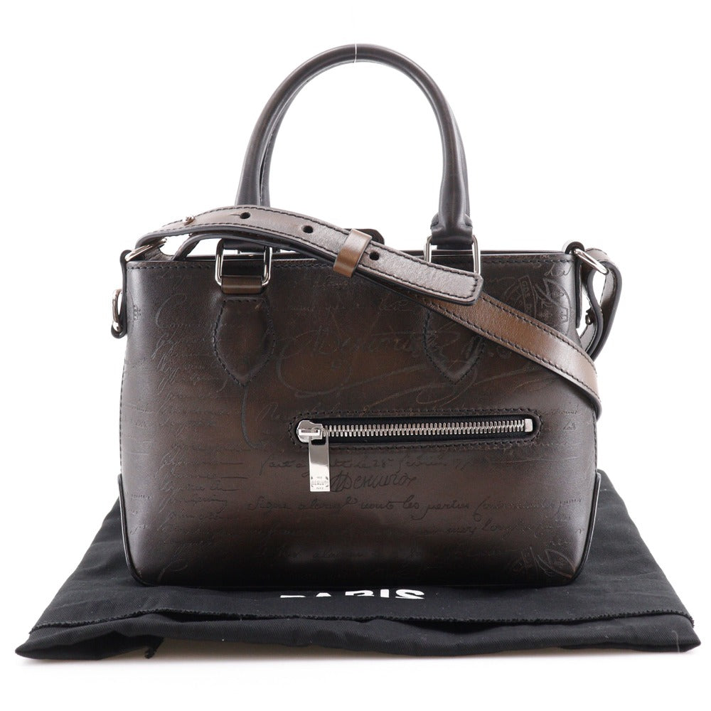 Berluti Handbag leather Brown 2WAYShoulder Scrit Calligraphy Tujour Gulliver mens Used Authentic