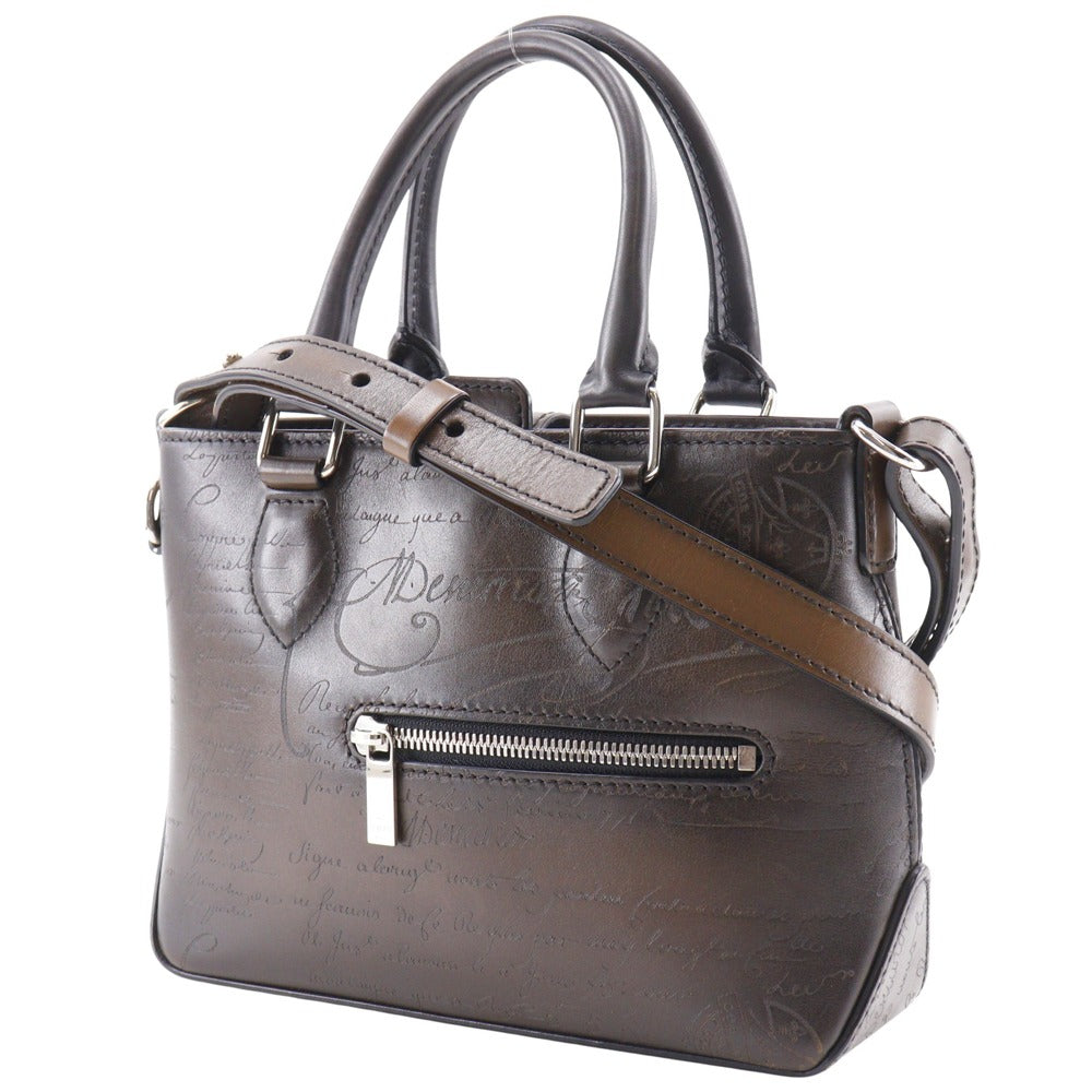 Berluti Handbag leather Brown 2WAYShoulder Scrit Calligraphy Tujour Gulliver mens Used Authentic