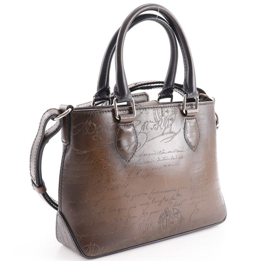 Berluti Handbag leather Brown 2WAYShoulder Scrit Calligraphy Tujour Gulliver mens Used Authentic