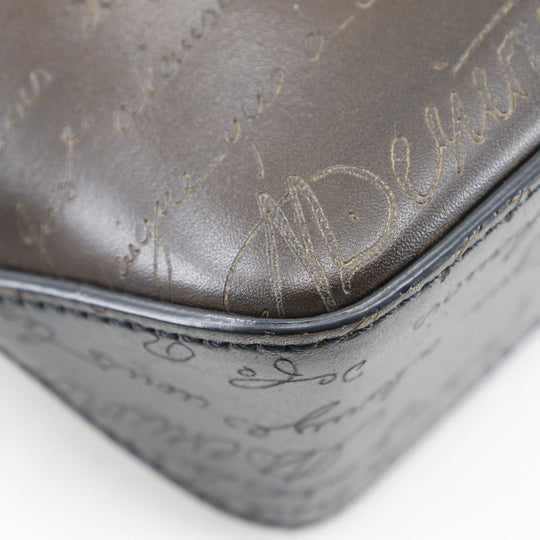 Berluti Handbag leather Brown 2WAYShoulder Scrit Calligraphy Tujour Gulliver mens Used Authentic