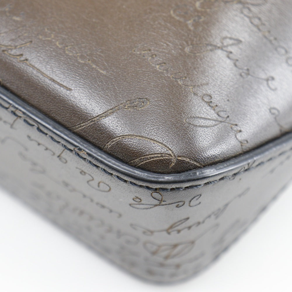 Berluti Handbag leather Brown 2WAYShoulder Scrit Calligraphy Tujour Gulliver mens Used Authentic
