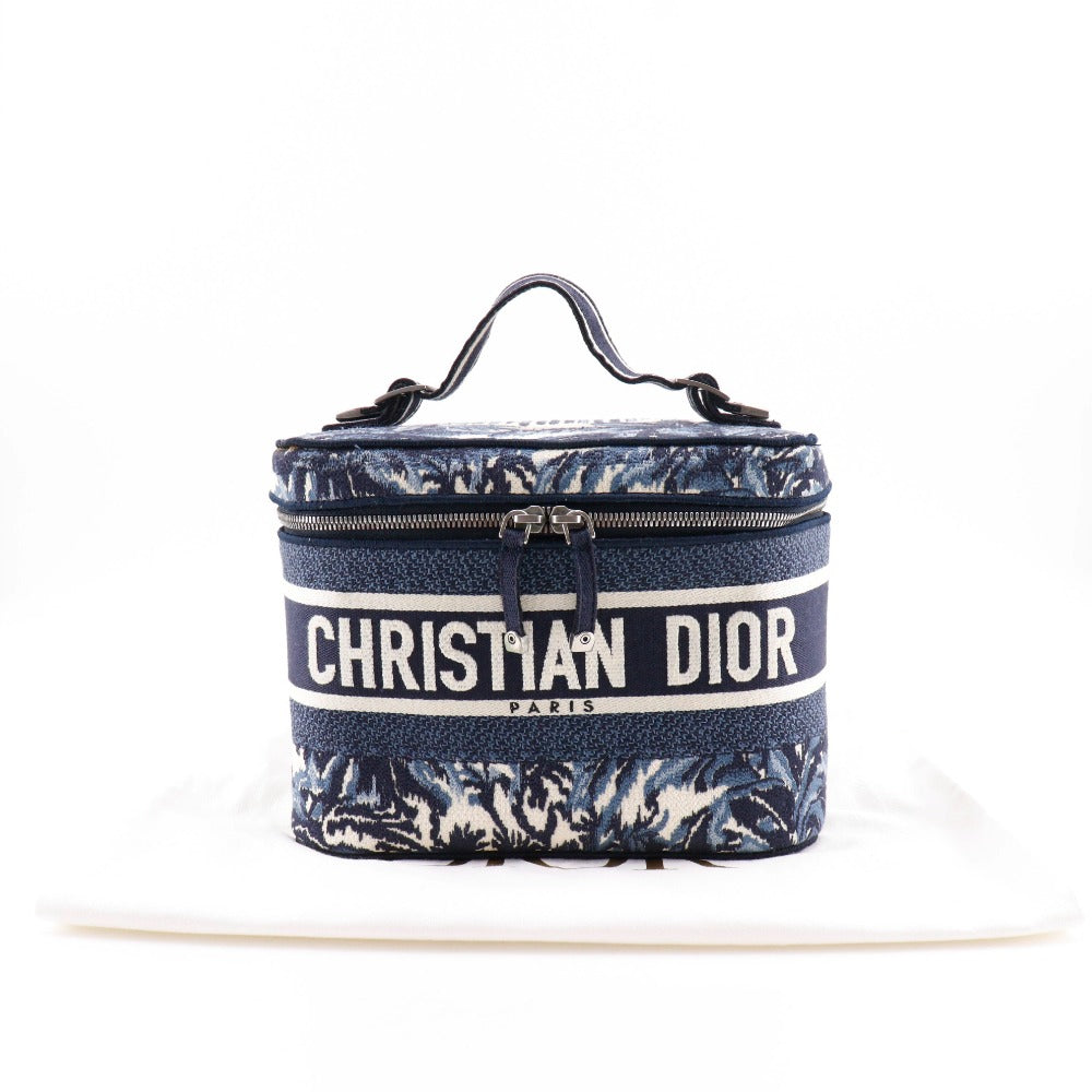 Dior Handbag canvas Red / white Embroidery Palms Travel Vanity Women Used Authentic