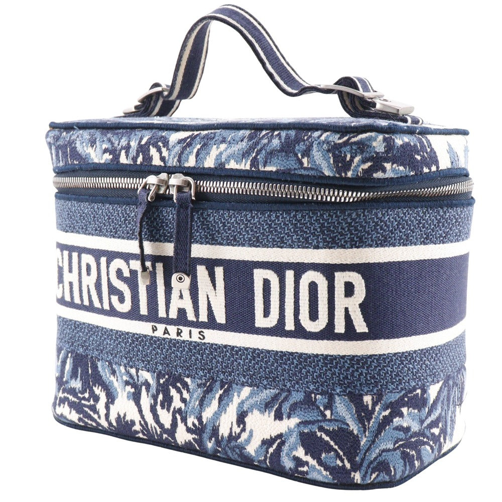 Dior Handbag canvas Red / white Embroidery Palms Travel Vanity Women Used Authentic