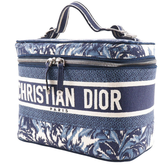 Dior Handbag canvas Red / white Embroidery Palms Travel Vanity Women Used Authentic