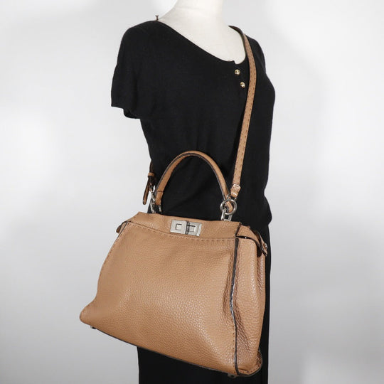 FENDI Handbag 8BN226 leather Brown 2WAYShoulder Celeria Peek-a-boo regular Women Used Authentic