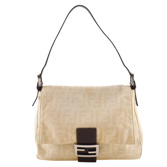 FENDI Shoulder Bag canvas Beige / brown Zucca Mamma Bucket