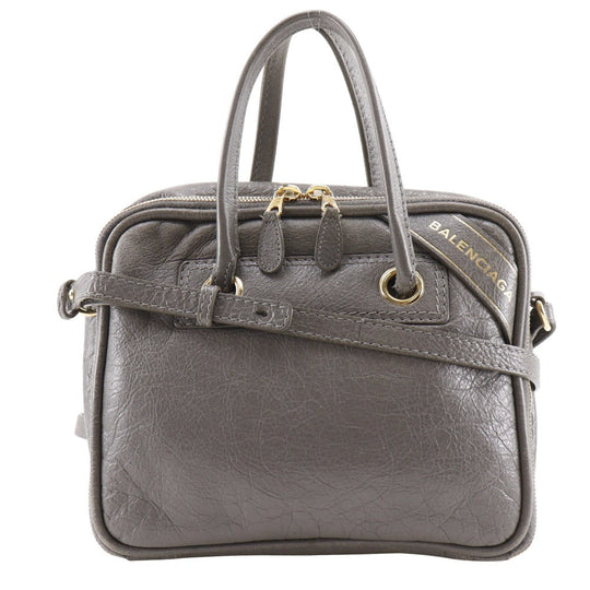 BALENCIAGA Handbag 466541 leather gray 2WAYShoulder Blanket Square S Women Used Authentic