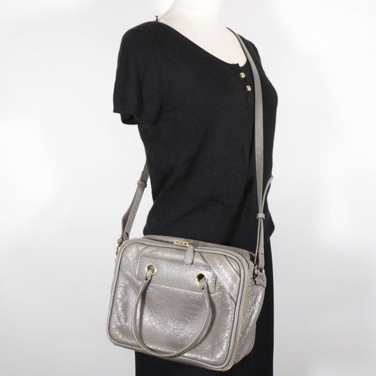 BALENCIAGA Handbag 466541 leather gray 2WAYShoulder Blanket Square S Women Used Authentic